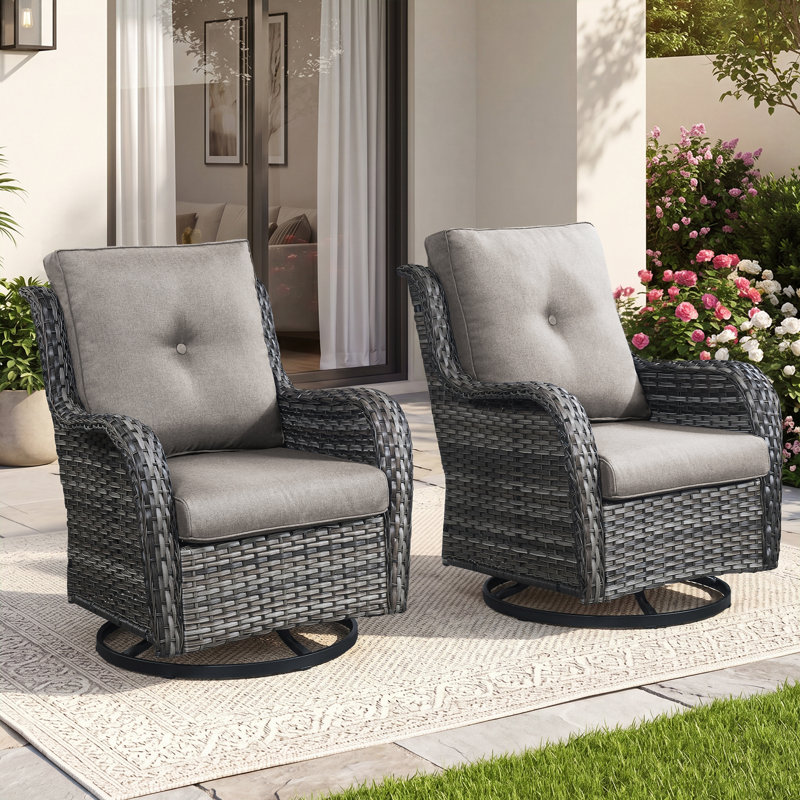 Lucama Outdoor Gliding Wicker/Rattan Chair with Cushions, Gray, Gray