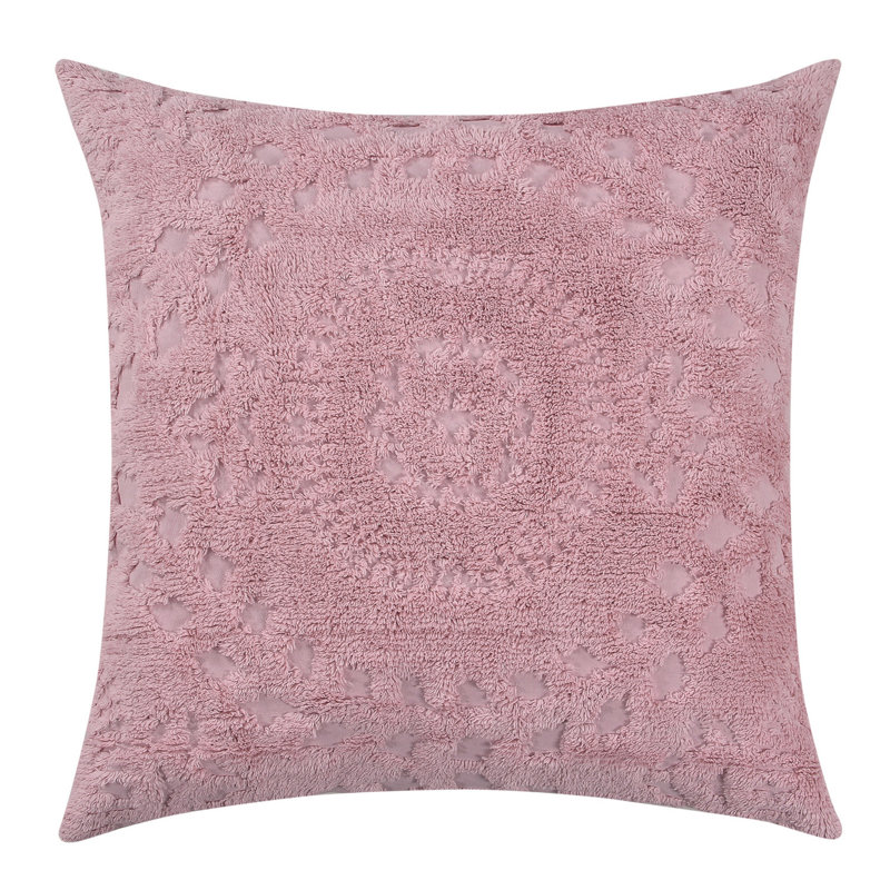 Rio 100% Cotton Tufted Pillow Sham with Medallion Pattern Machine Washable Pillow Cover for All Season, Pink, Euro Sham