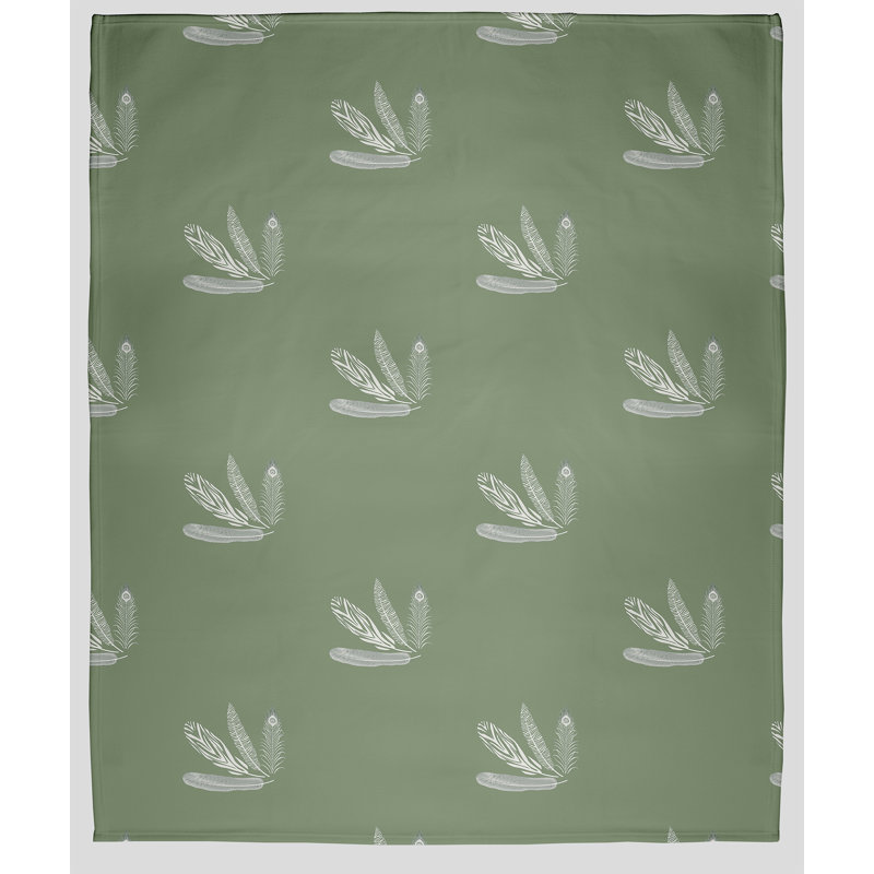 Couverture en molleton à motif de plumes, L 30 po x L 40 po, Vert pâle