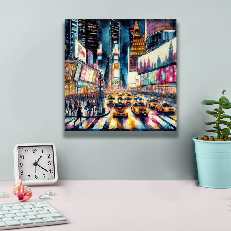  «Times Square Watercolor 2» par Rey Klimt, art mural sur toile, 12 po x 12 po, H 12 po x l 12 po