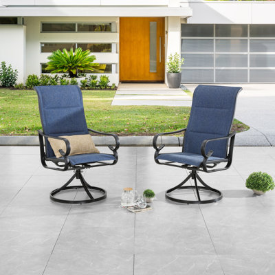 2-Piece Metal Outdoor 360° Swivel Lounge Chair Set with Blue Textilene Sling Fabric