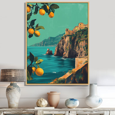 «Blue Amalfi in Vintage Sunlight I», art mural sur toile bord de mer méditerranéen