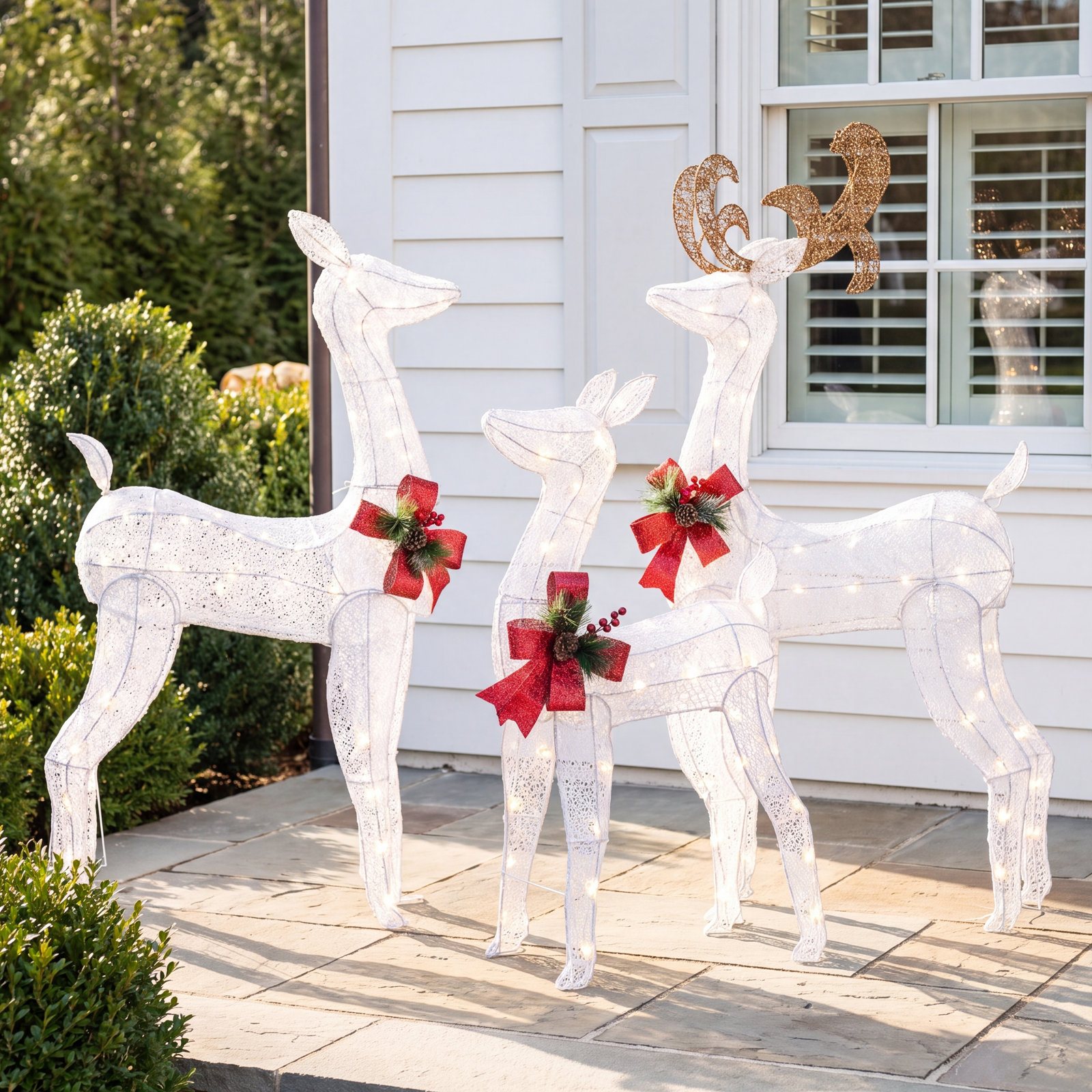 3-Piece Lighted Christmas Deer Set, White