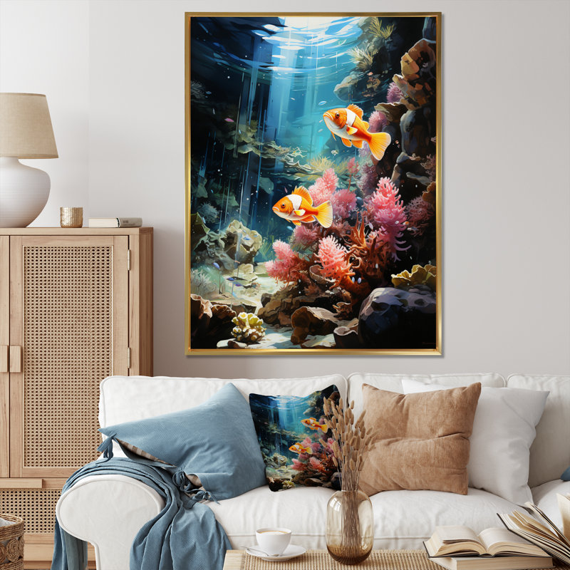 Aquariums Marine Wonders X - impression, H 44 po x l 34 po x P 1,5 po, Cadre flottant doré