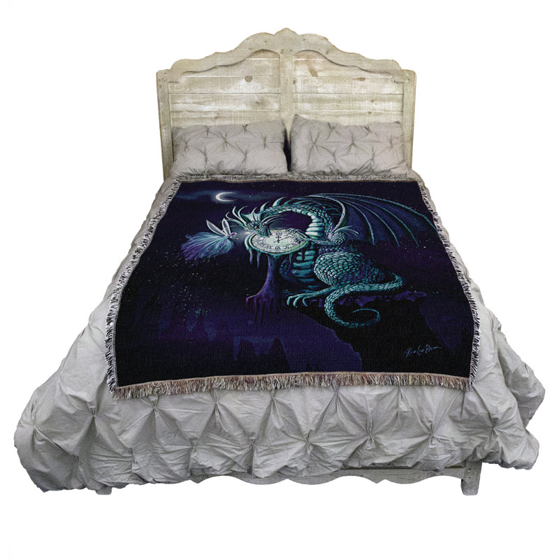 Pure Country Weavers Time Dragon Sapphire Blanket by Rose Khan - Gift Fantasy Tapestry Throw Woven from Cotton - Made in The USA (72x54)