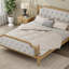 Structure de lit en bois massif de style traditionnel avec tête de lit tapissier capitonnée, sans sommier tapissier, grand-9933202