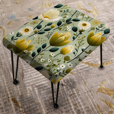 Serene Green Garden Blooms I - Floral Rectangle Ottoman