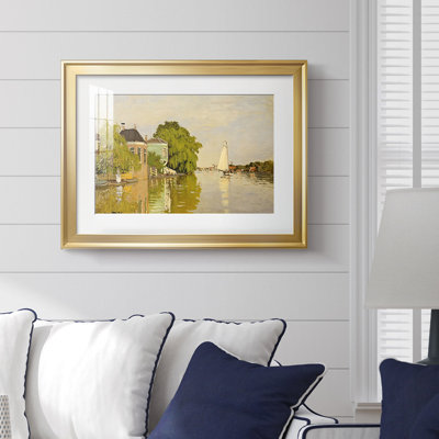 Houses on the Zaan River at Zaandam-Claude Monet-Framed - Fine Art Reproduction, Matted and Framed Under Acrylic Glass, Large Living Room Wall Art