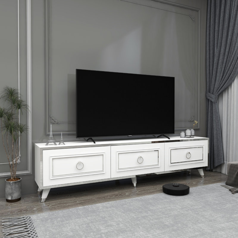 Kentlyn TV Stand for TVs up to 78", White/Silver