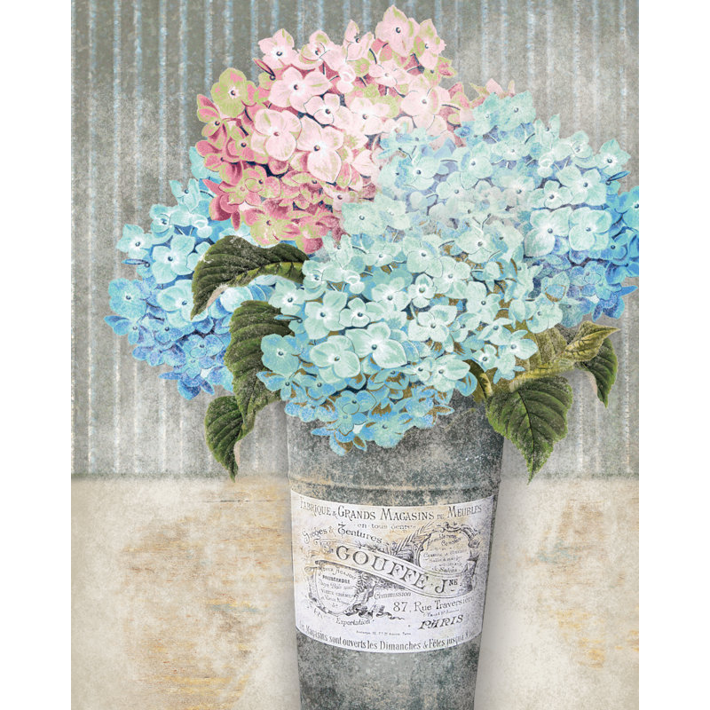 Hydrangeas French Bucket - Painting Print, 122cm H x 81cm W, Black Floater Framed