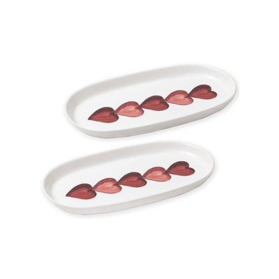 Elegant Ceramic Platter Set (2 Pieces), White & Red, 11.4 x 6.7 x 1.2 inches | 100% Durable Ceramic, Perfect for Serving Appetizers & Desserts | Stylish Design for Entertaining & Everyday Use