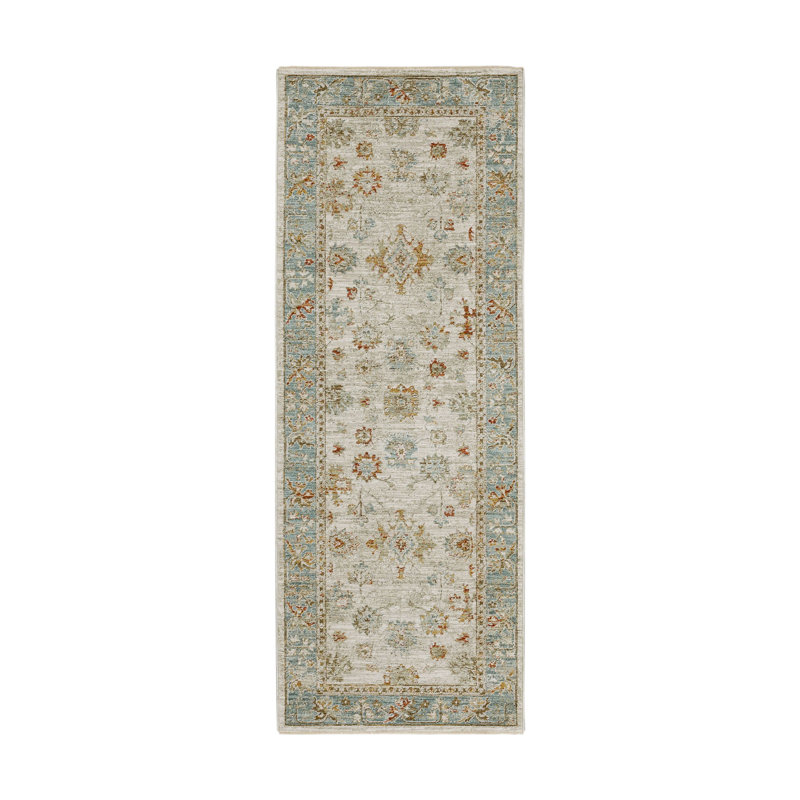 Tapis bleu / crème Iznik Southwestern, Tapis de couloir 2 pi 7 po x 7 pi 3 po