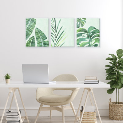 Ensemble de 3 toiles variées avec feuilles de plantes, design par Camila Juncos