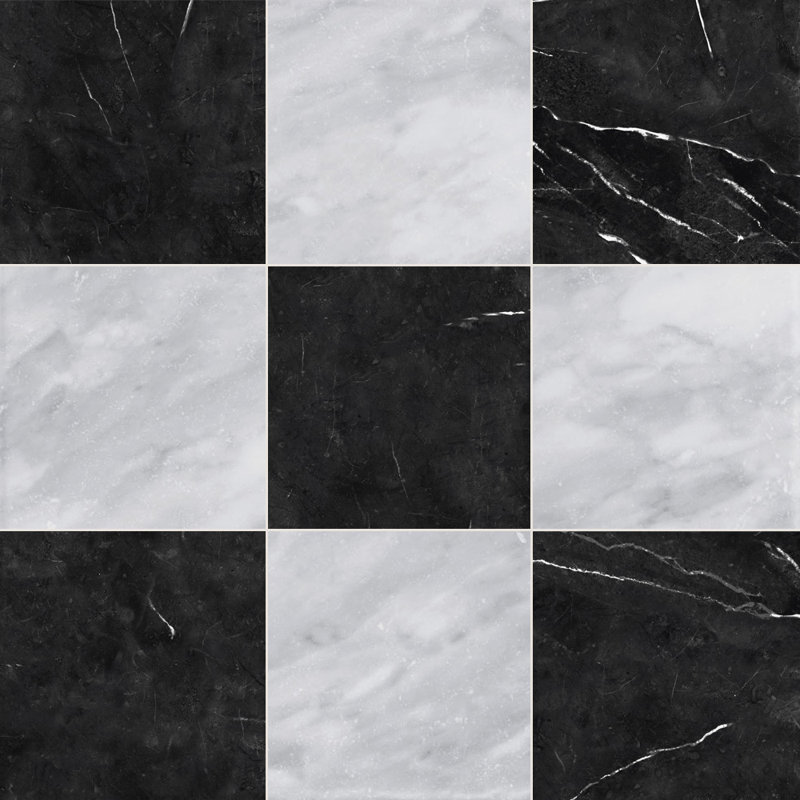 Tavari damier 10X10 Marquina et Bardiglio, Gris / Noir