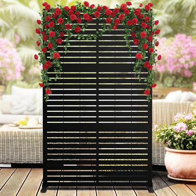 Freestanding Rustproof Steel Outdoor Privacy Screen Panel - 78"H x 48"W Modern Laser Cut Decorative Fence - Weatherproof Garden Divider for Patio, Balcony, Backyard, Pool, AC Unit or Trash Can Cover
