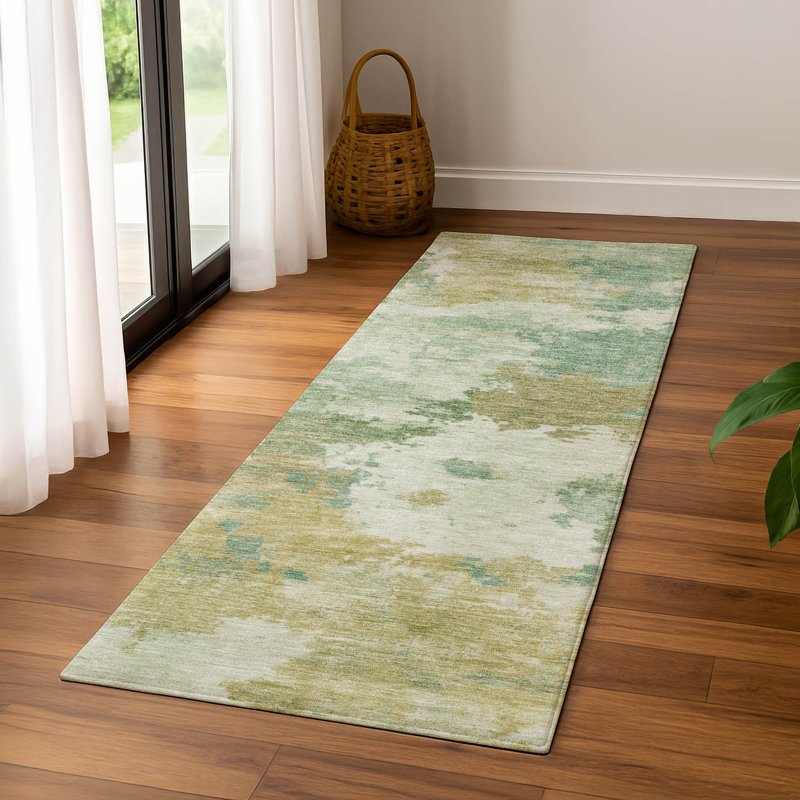 Premium Machine Washable Mayfield AMF2144 abstract Rug, 2'3" x 7'6" Runner, Aloe