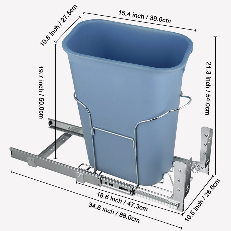 Gray Plastic Pull-Out Kitchen Trash Can with Iron Frame