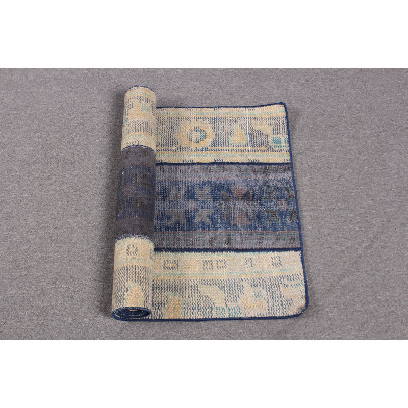 Antique Turkish Wool Rug in Faded Green - Small Handmade Vintage Oushak Patchwork Design