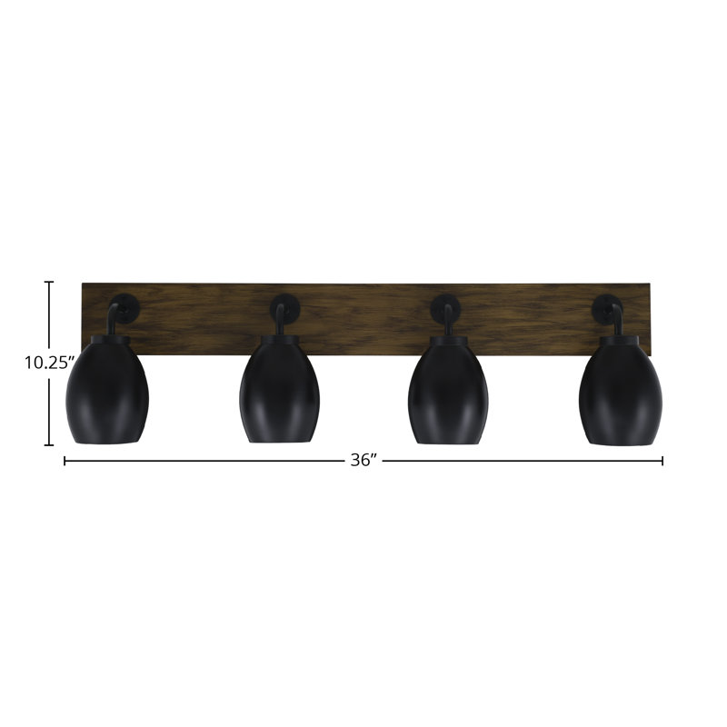 Barre d'éclairage de salle de bain 4 lumières Oxbridge, Noir mat, Noir mat/brun