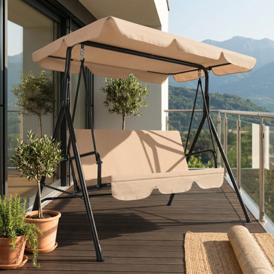 Balancelle d'extérieur 3 places avec auvent réglable, banc de patio coulissant rembourré avec structure en acier, siège en textilène pour la cour, le jardin, la terrasse