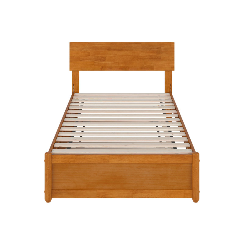 Lit plateforme en bois massif avec lit gigogne Lamecia, Simple, Caramel clair