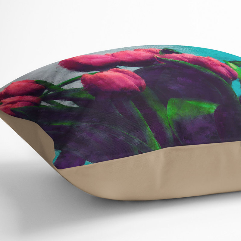 Bouquet of Red Tulips Cushion with Filling, 40cm H x 40cm W x 15cm D, Stone