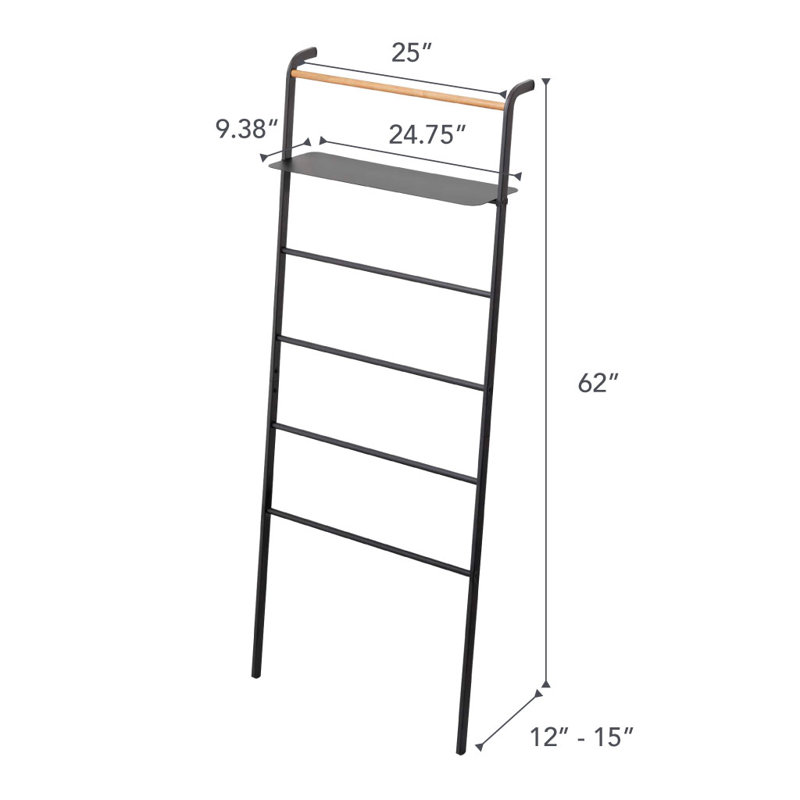 Échelle inclinée avec tablette Yamazaki Home, peu encombrante, acier, Noir