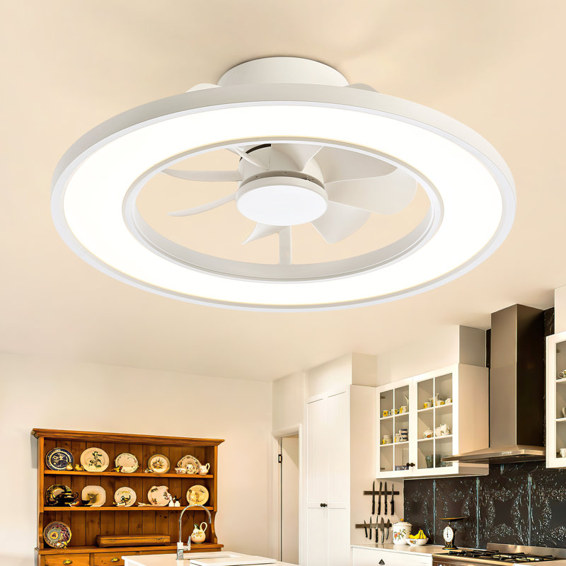 20” Modern Flush Mount Ceiling Fan with Light and Remote, Low Profile Bladeless Style Fan for Bedrooms and Small Spaces