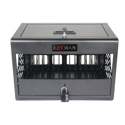 Store-n-charge 16-compartment Tablet Storage Cart - Locking Charging Cabinet With Cable Management, Charger Storage, And Lock Included - Fits 14'' Screensize And 1.2'' Thick Tablets