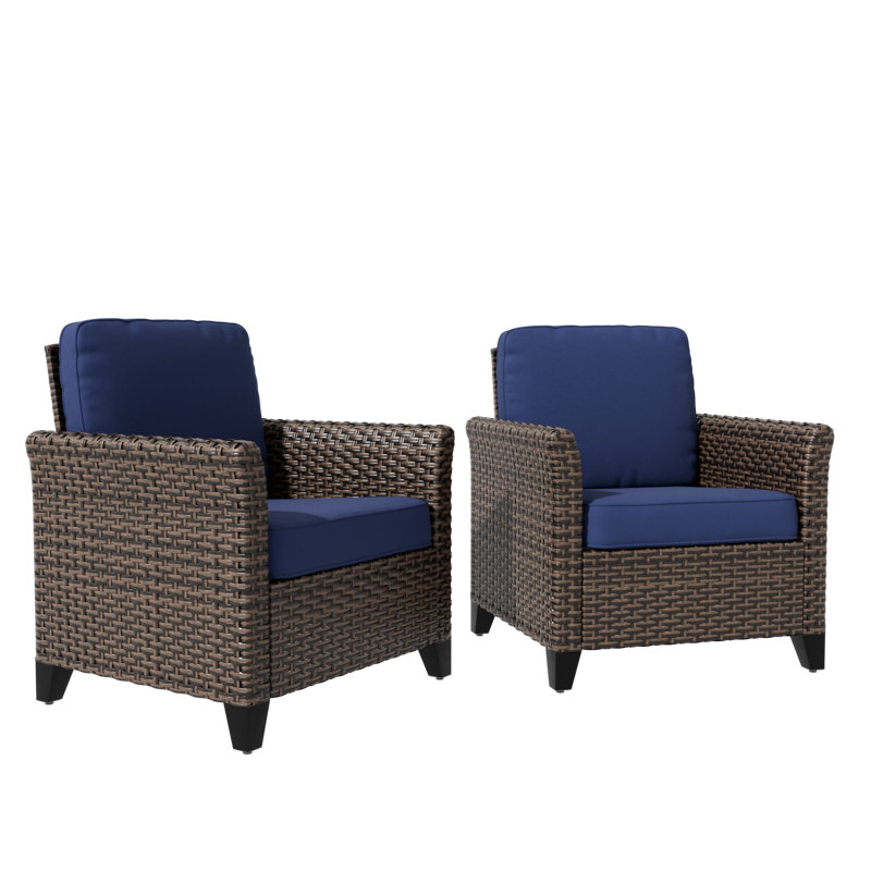 Ensemble de 2 chaises longues d'extérieur mixtes en rotin et osier avec accoudoirs courbés, Bleu