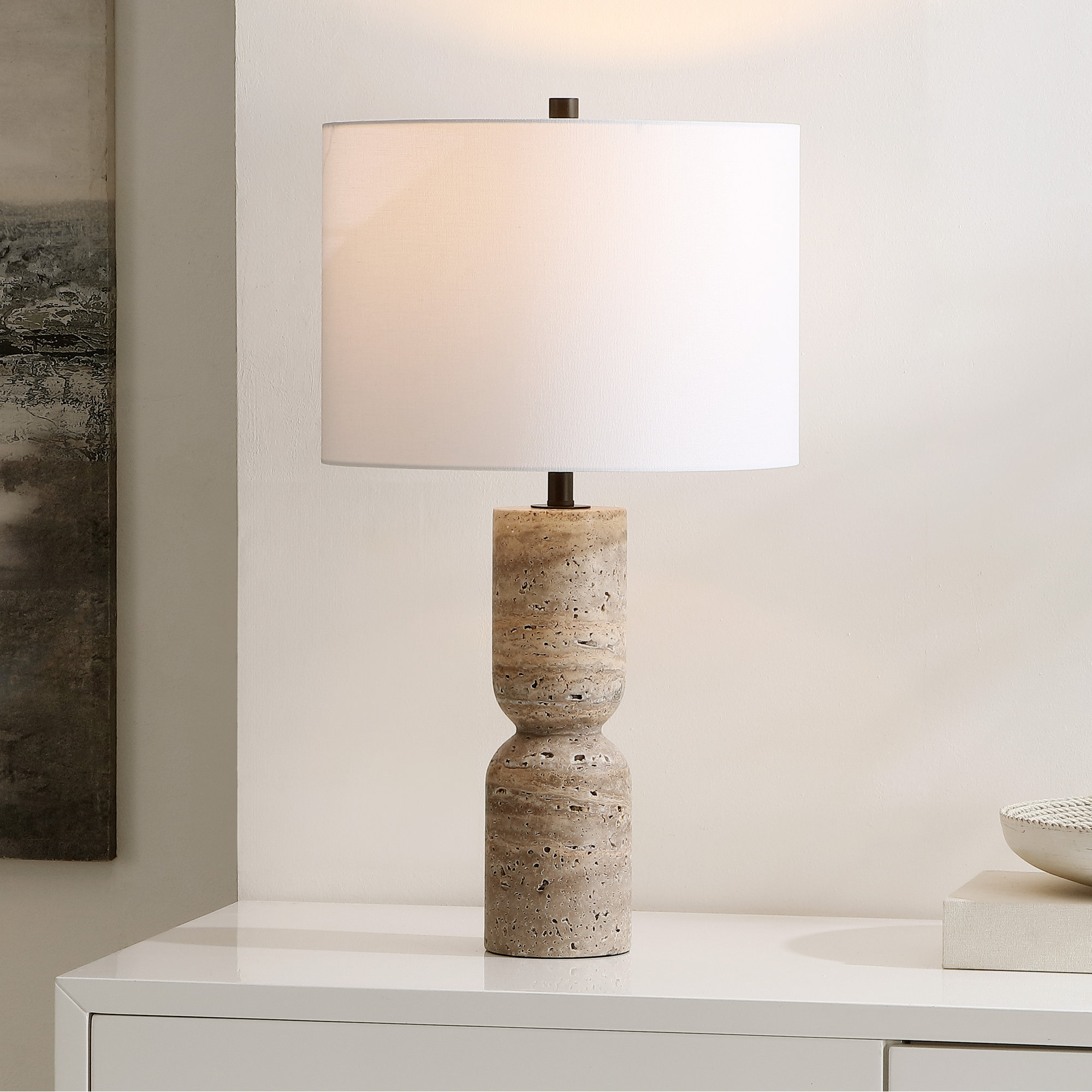 Jamia Travertine Table Lamp, Brown