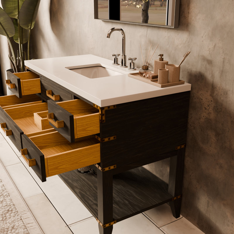 48" Single Bathroom Vanity Set, Black Oak, White Cultured Marble