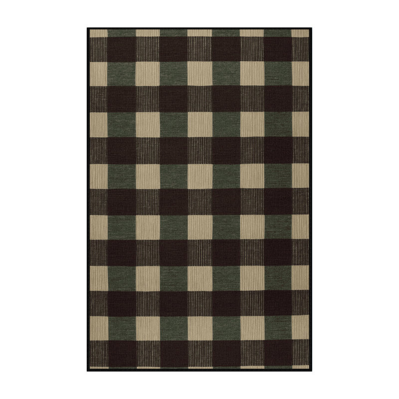Tapis brun à carreaux lavable à la machine, Rectangle 3 pi x 5 pi