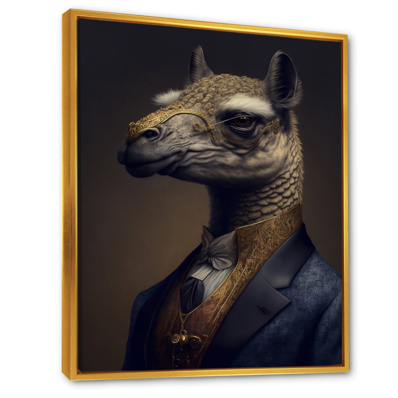 Mafia Llama - Impression sur toile, Toile avec cadre flottant or, H 32 po x l 16 po x P 1 po
