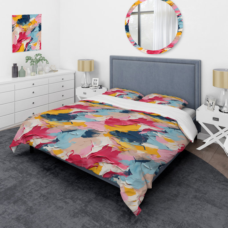 Ensemble de housse de couette à rayures aquarelles et bleues et roses, Housse de couette simple + 1 taie décorative stan