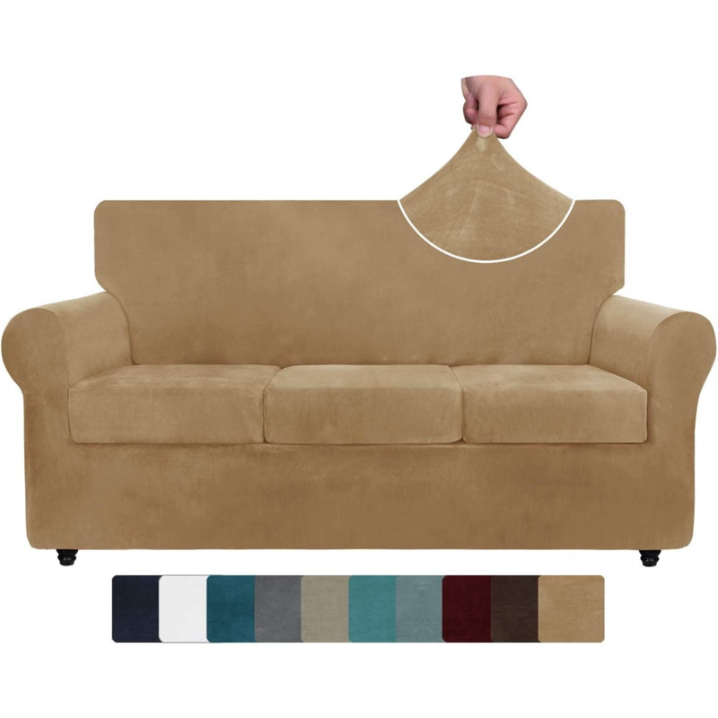 Housse pour canapé à coussins carrés/rectangulaires, Velours havane, H 71 po x l 91 po x P 4,61 po