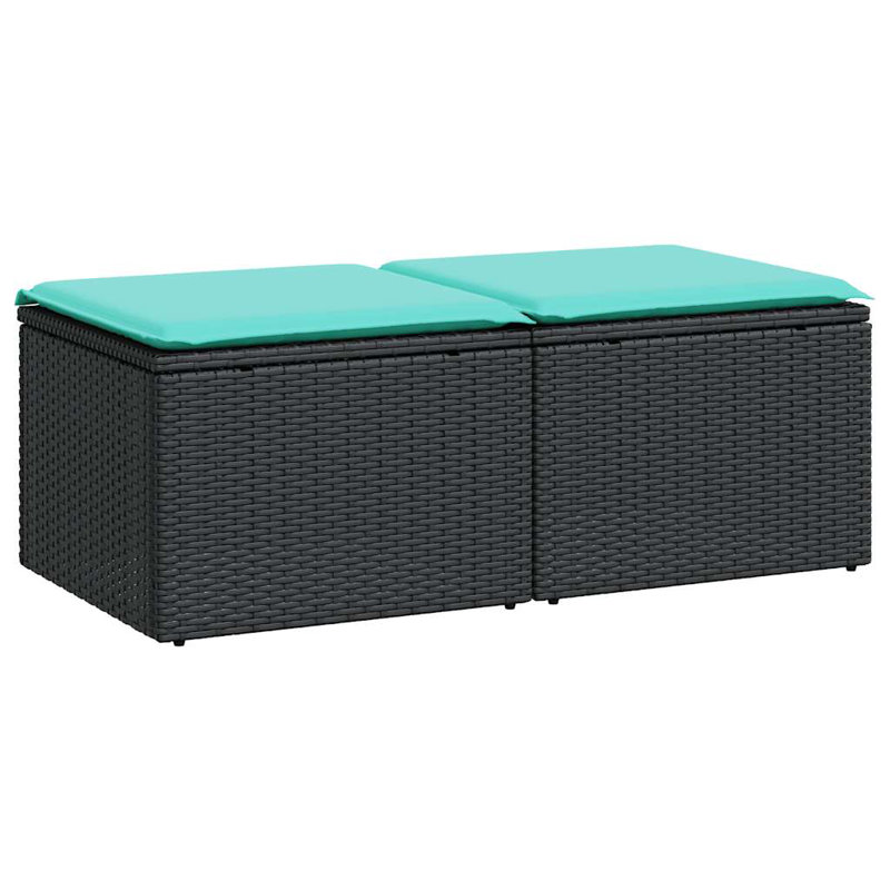 Ebern Designs 2 Piece Patio Sofa Set With Cushions Poly Rattan Acacia, Blue, Black