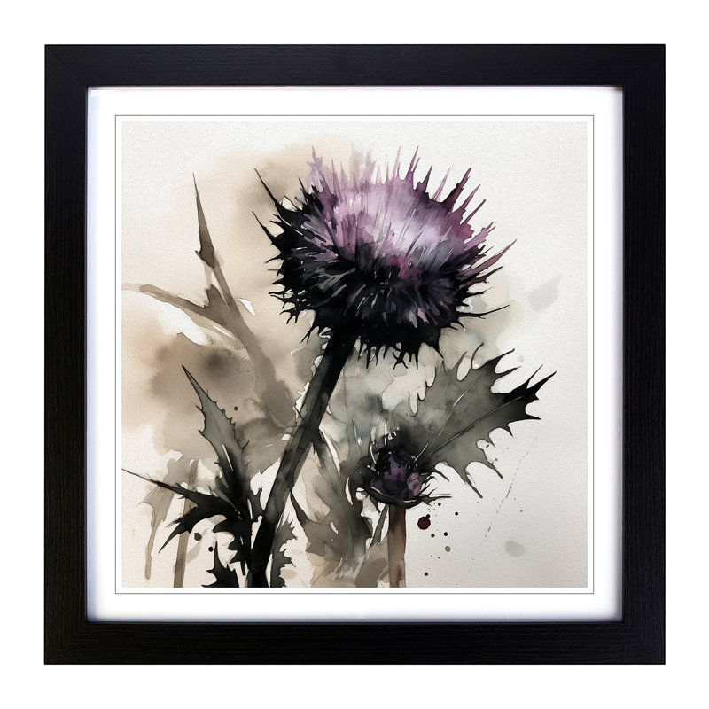Thistle Ink Wash - Framed Print, Black