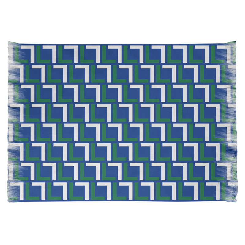 Tapis géométrique fait à la main bleu / vert / blanc