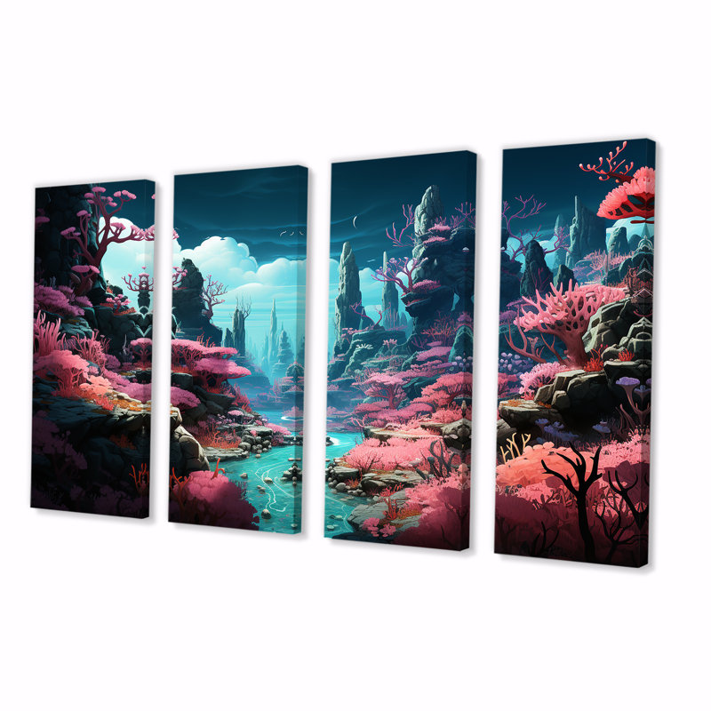 «Life In Coral Reef Paradise I - Coastal Tropical», art mural 4 pièces, H 28 po x l 48 po