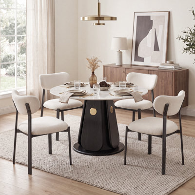 Upholstered Dining Chairs, Mid Century Modern Round Dining Room Chairs for Vanity, Living Room