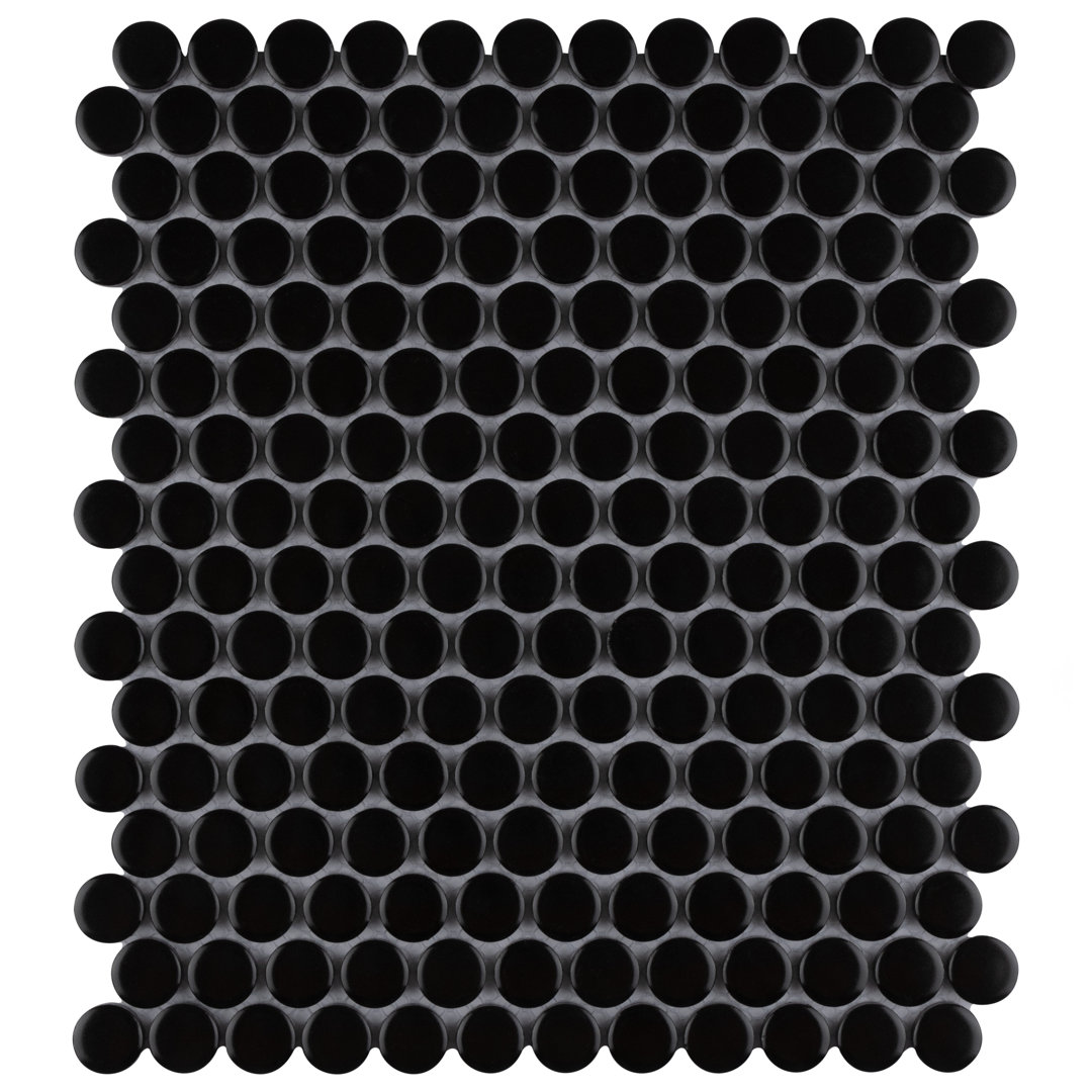 Metro Penny Matte Black 9-3/4" x 11-1/2" Porcelain Mosaic Floor and Wall Tile Merola Tile