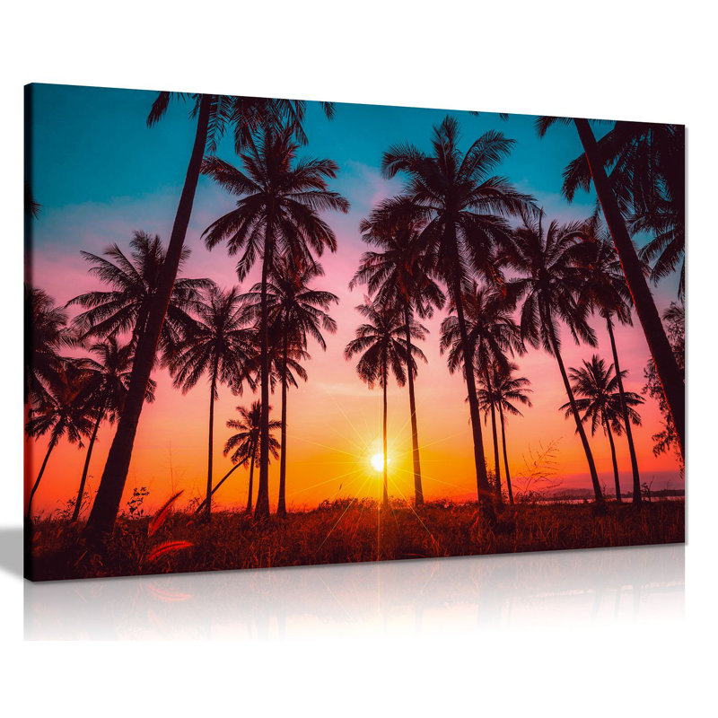 Coconut Palm Trees On Beach At Sunset - Wrapped Canvas Print, 76cm H x 51cm W