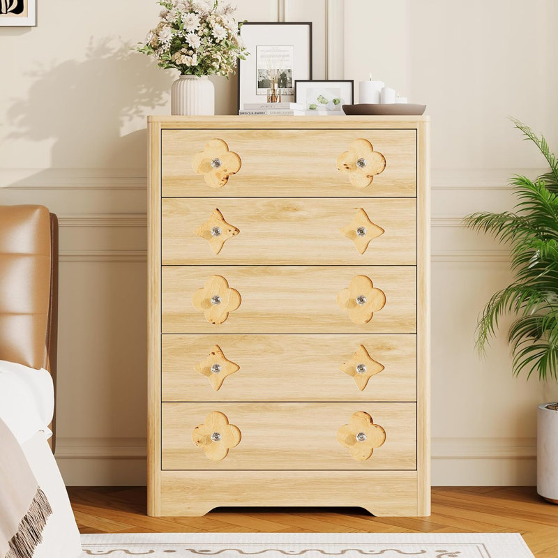 Dresser for Bedroom, Tall Dresser for Closet with Decorative Drawer Front Boho Large Clothes Storage Cabinet, Yellow
