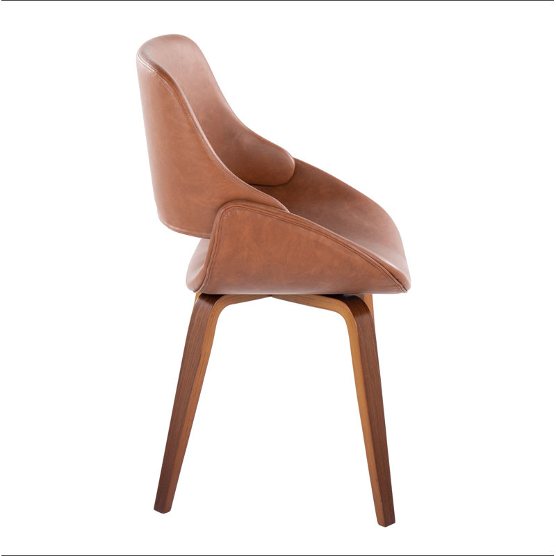 Chaise d'appoint Mid-Century moderne en similicuir noyer et chameau - ensemble de 2