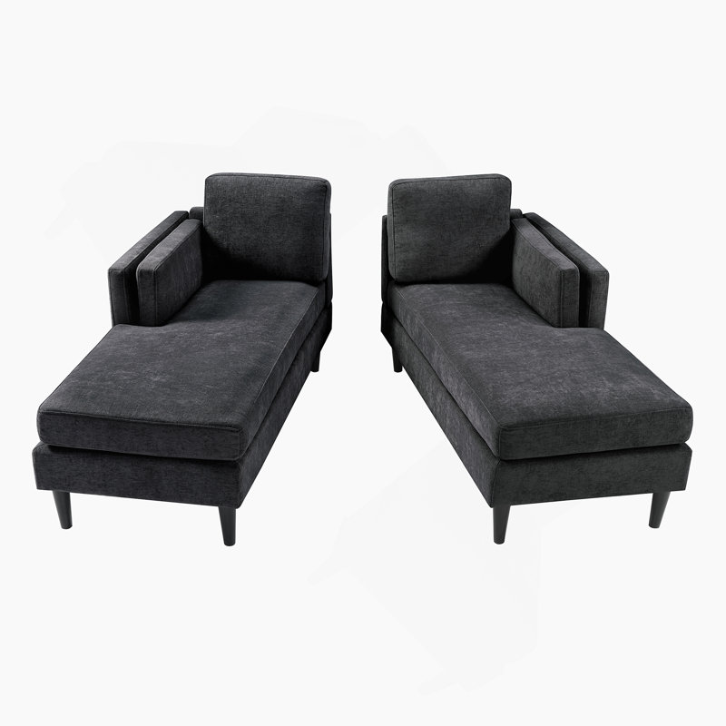Modern Chaise Lounge Sofa Bed 53.5" Upholstered Sofa Couch Free-Combined Sofa Chaise With Dual-Layer Armrests For Living Room, Black