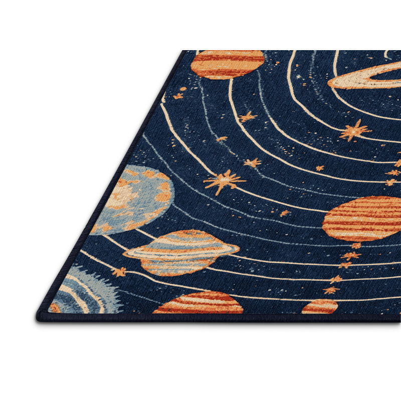 Machine Washable Space Blue Area Rug, Square 6'