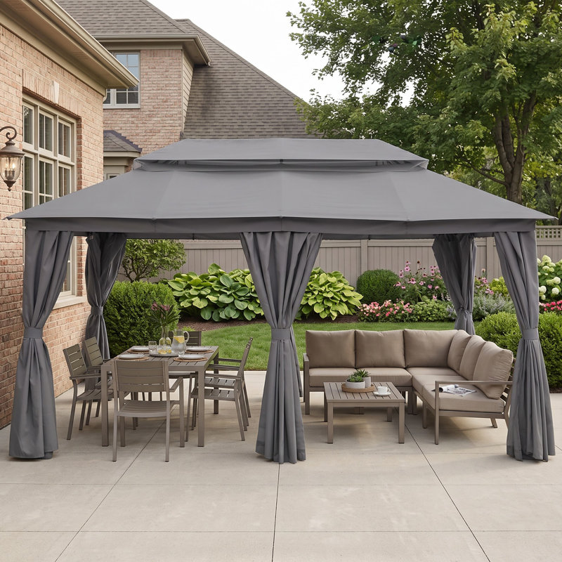 Pavillon de jardin en acier à toit double 10 pi x 20 pi Decksplore, Gris