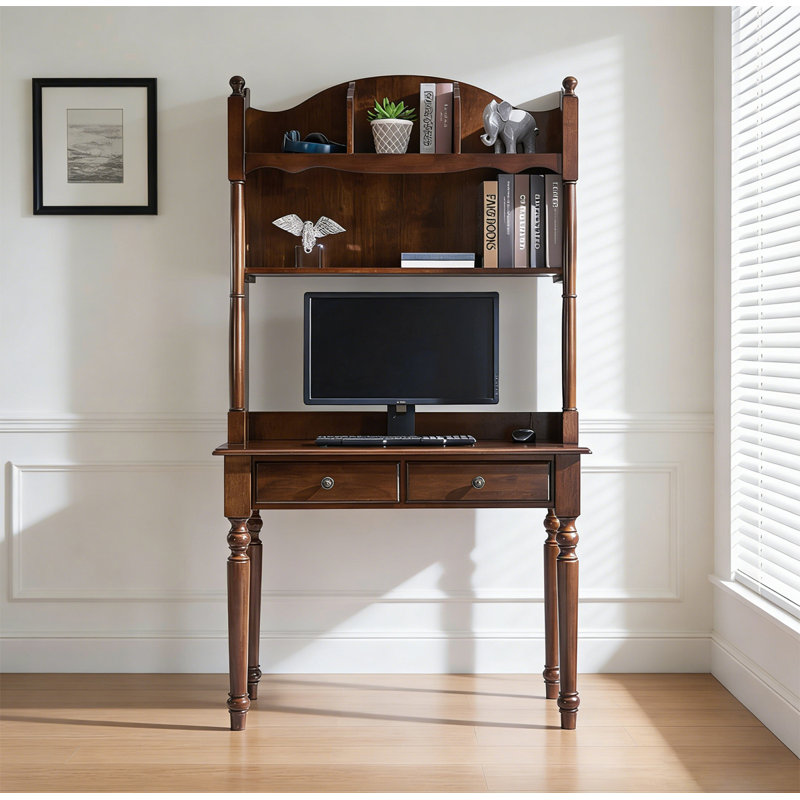 Bureau en bois massif de style américain avec bibliothèque intégrée, H 72,5 po x l 47,2 po x P 19,7 po