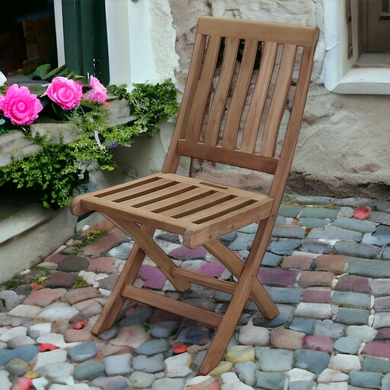 Teak Wood Premium All-Weather Wicker Outdoor Folding Dining Side Chair with Cushion